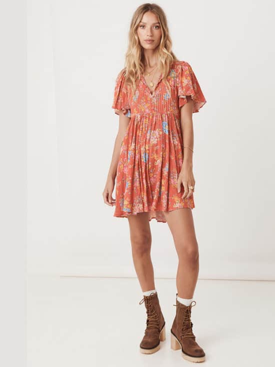Meadowland Flutter Sleeve Mini Dress in Poppy by Spell