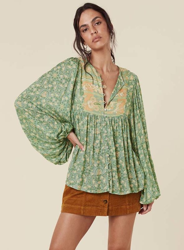 Spell Madama Peacock Boho Blouse in Emerald
