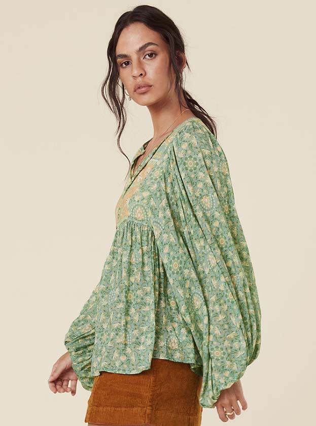 Spell Madama Peacock Boho Blouse in Emerald