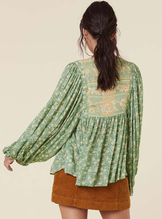 Spell Madama Peacock Boho Blouse in Emerald